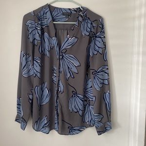 The Limited Gray Blue Floral Blouse Medium